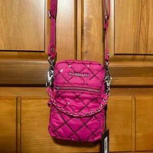NWT $165 MZ Wallace Micro Crosby Sequin Crossbody Nylon Bright Fuchsia